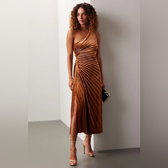 DELFI COLLECTIVE Brown Velvet Pleated Cocktail Dress - Picture 1 of 5